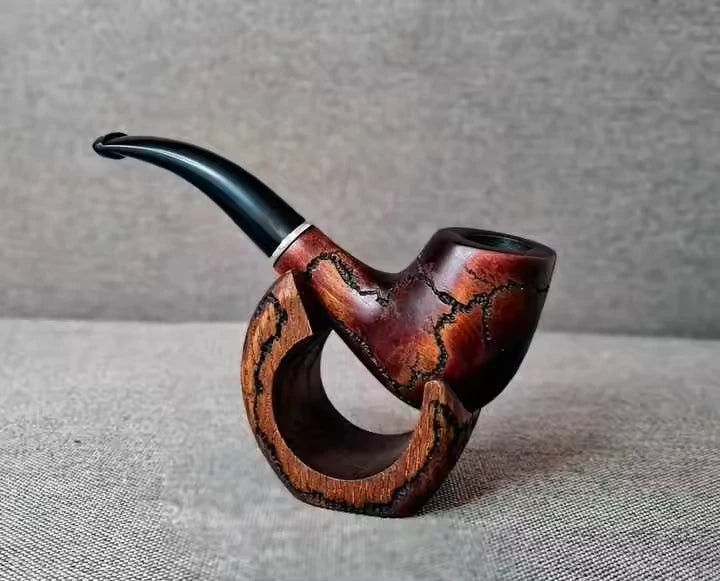 Elegant Handcrafted Artisan Rosewood Smoking Pipe with Stand Luxury Frosted Wood Tobacco Pipe