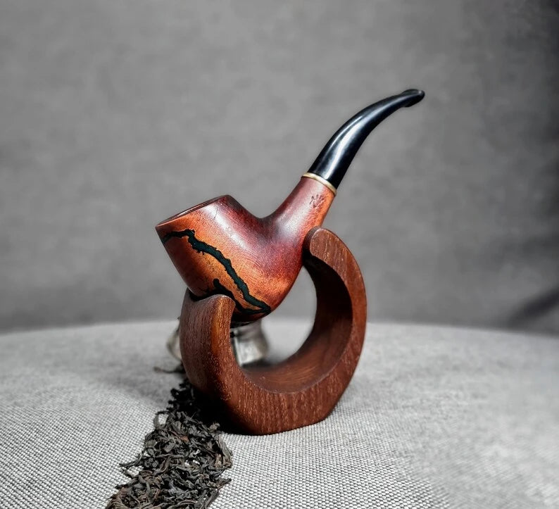 Elegant Handcrafted Artisan Rosewood Smoking Pipe with Stand Luxury Frosted Wood Tobacco Pipe
